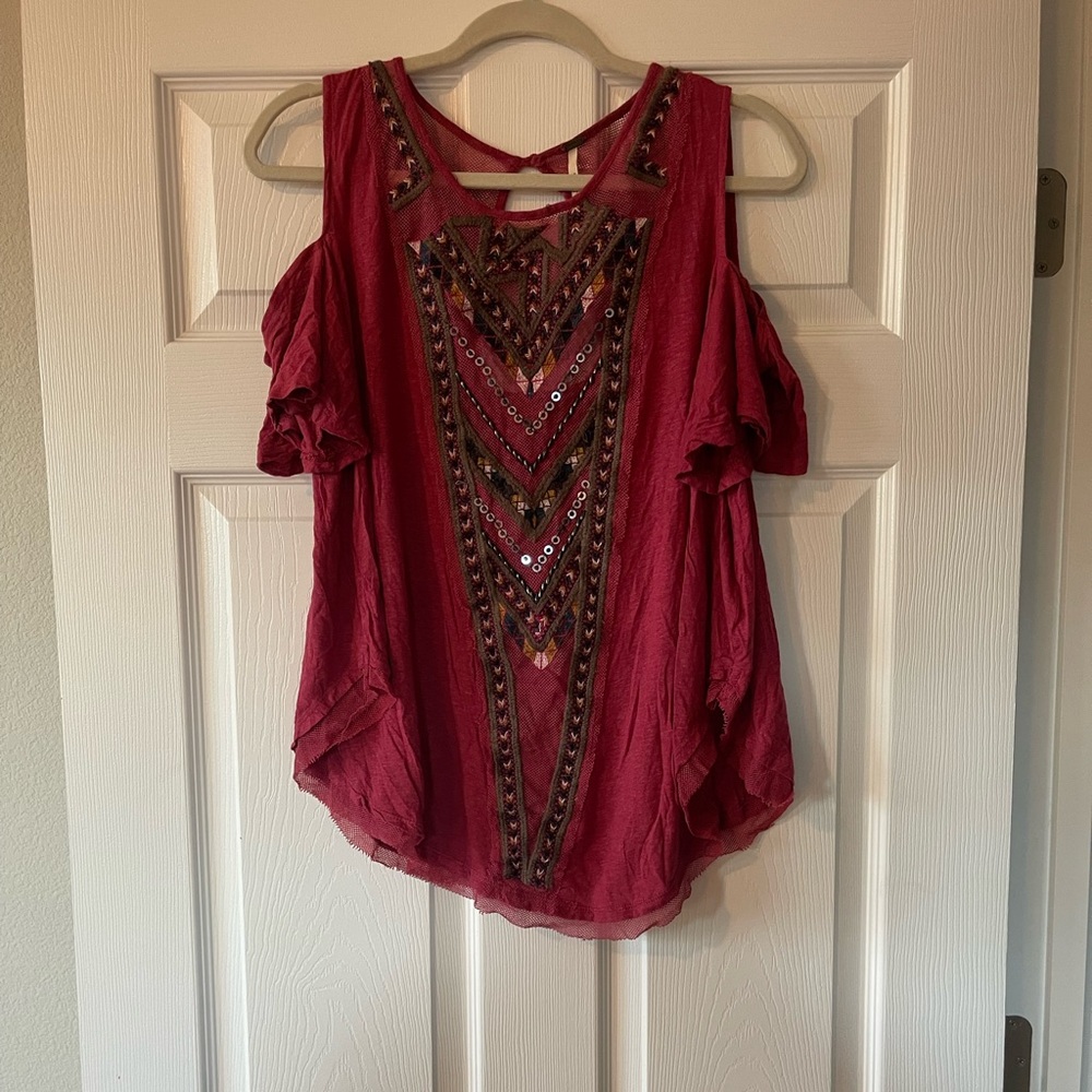 Free People Red Embellished Top